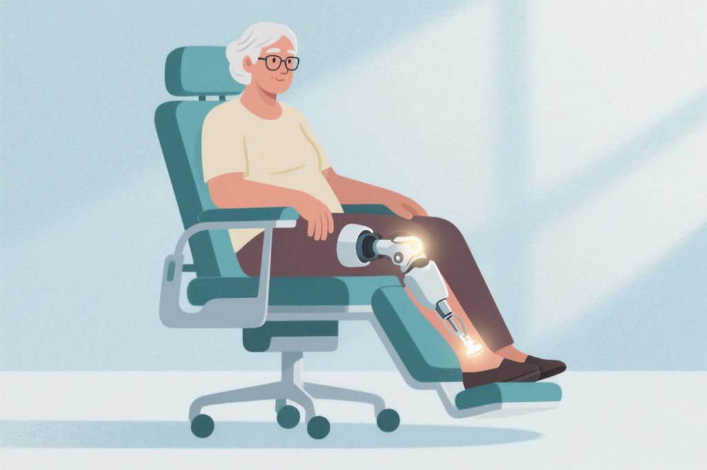 femme avec prothese du genou pressotherapie