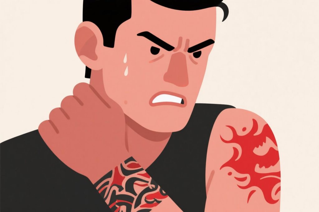 homme avec un tatouage irrite